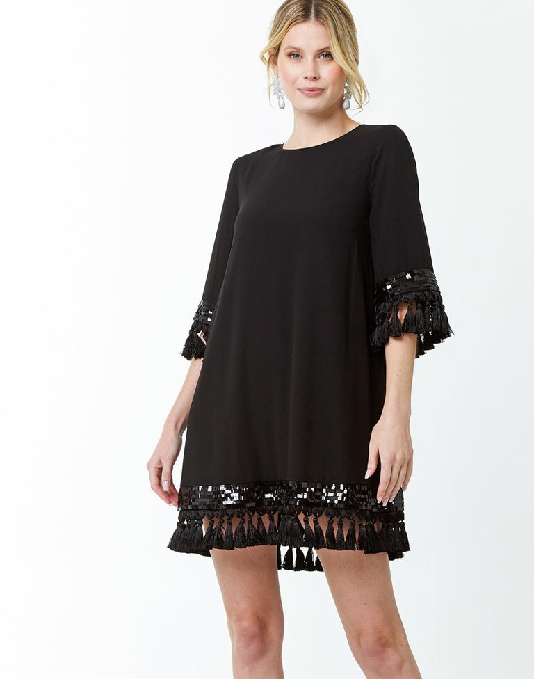 Shimmy Shimmy Tassel Dress - Black - Black