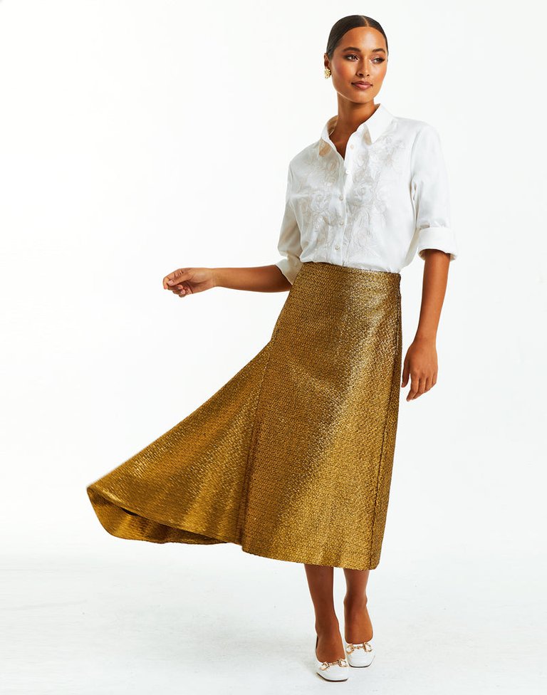 Syrah Skirt - Metallic Gold Tweed