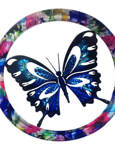 Metal Art Maker Butterfly Blue Black Round Framed Wall Art product