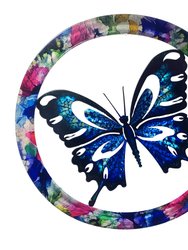 Butterfly Blue Black Round Framed Wall Art - Blue/Black