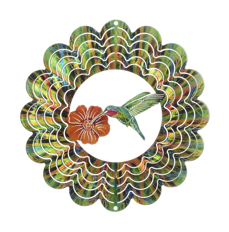 Kaleidoscope Hummingbird Green Wind Spinner - Green