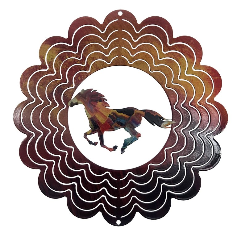 Kaleidoscope Mayan Sun Horse Wind Spinner - Red