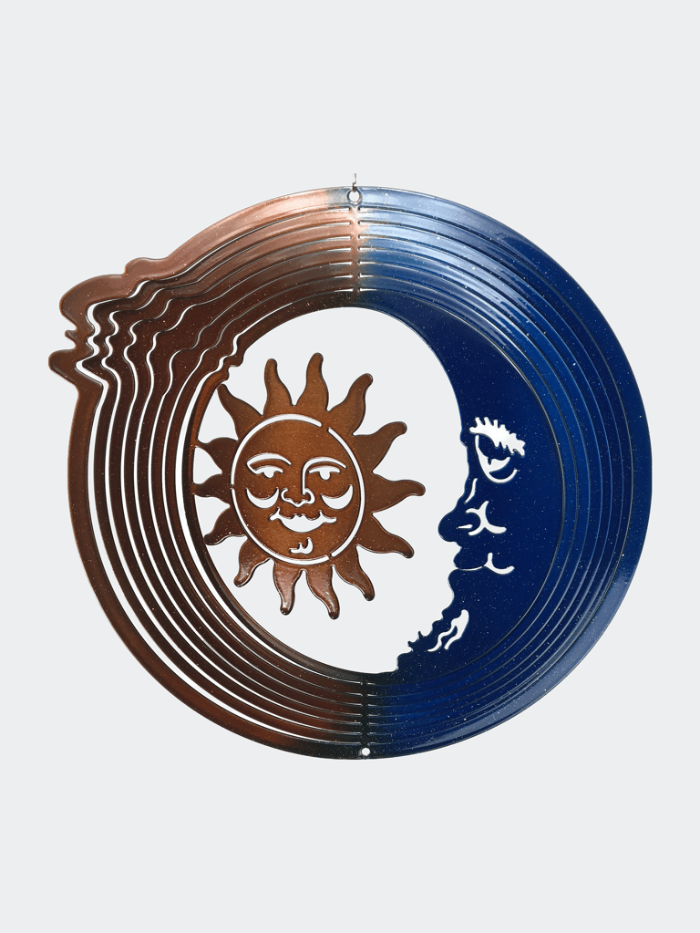 Small Sun Moon Blue Copper Wind Spinner - Brown/White