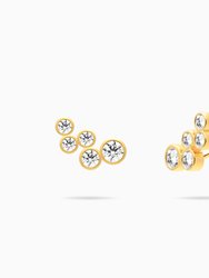 Clustered Bezel Set CZ Ear Climber Stud Earrings - Gold