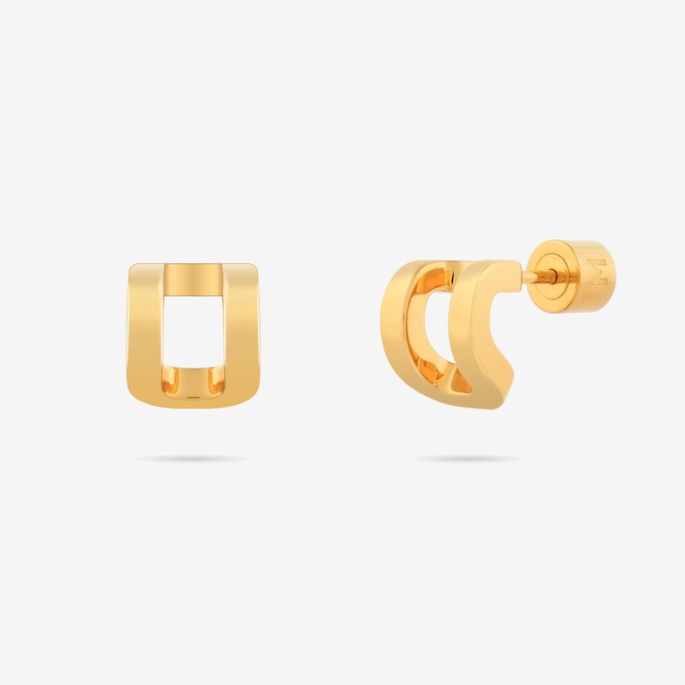 Curved Rectangle Stud Earrings - Gold