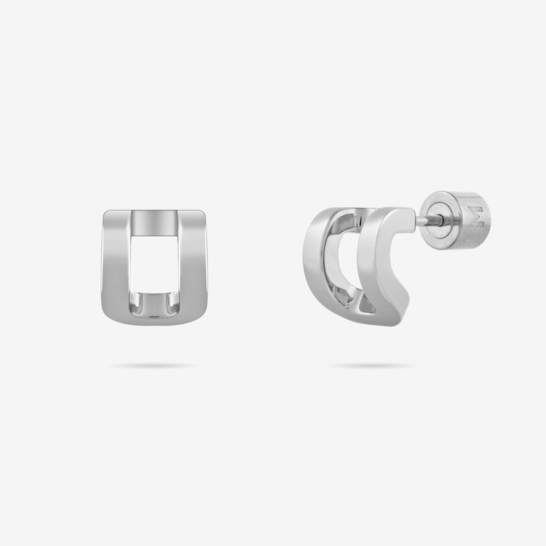 Curved Rectangle Stud Earrings - Silver