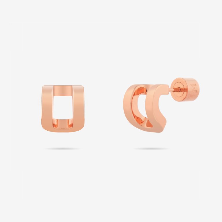 Curved Rectangle Stud Earrings - Rose Gold