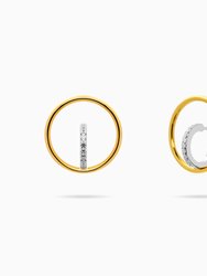 Gold And Silver Bi-Color Hoop And Huggie CZ Earrings - Gold And Silver Bi-Color