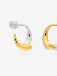 Gold and Silver Bi-Color Split Arc Open Hoop Earrings