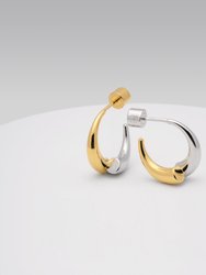 Gold and Silver Bi-Color Split Arc Open Hoop Earrings