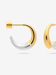 Gold and Silver Bi-Color Split Arc Open Hoop Earrings - Gold Top