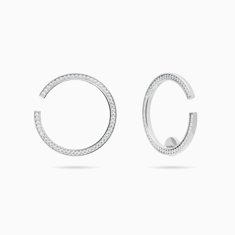 Large Hoop And Cuff Earrings With Pave CZ - Silver