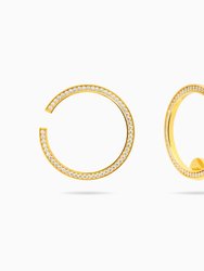 Large Hoop And Cuff Earrings With Pave CZ - Gold