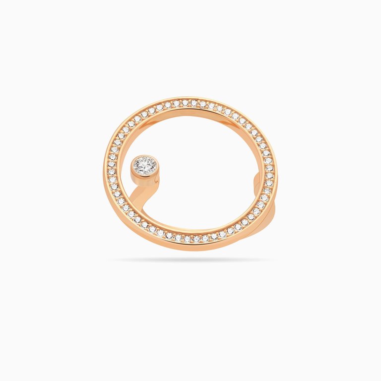 Large Open Circle Ring With Floating CZ Stud - Rose Gold