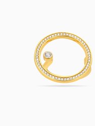 Large Open Circle Ring With Floating CZ Stud - Gold