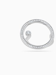 Large Open Circle Ring With Floating CZ Stud - Silver