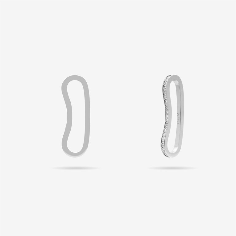 Long Curvy Thin Bar Ear Cuff With Pave CZ - Silver