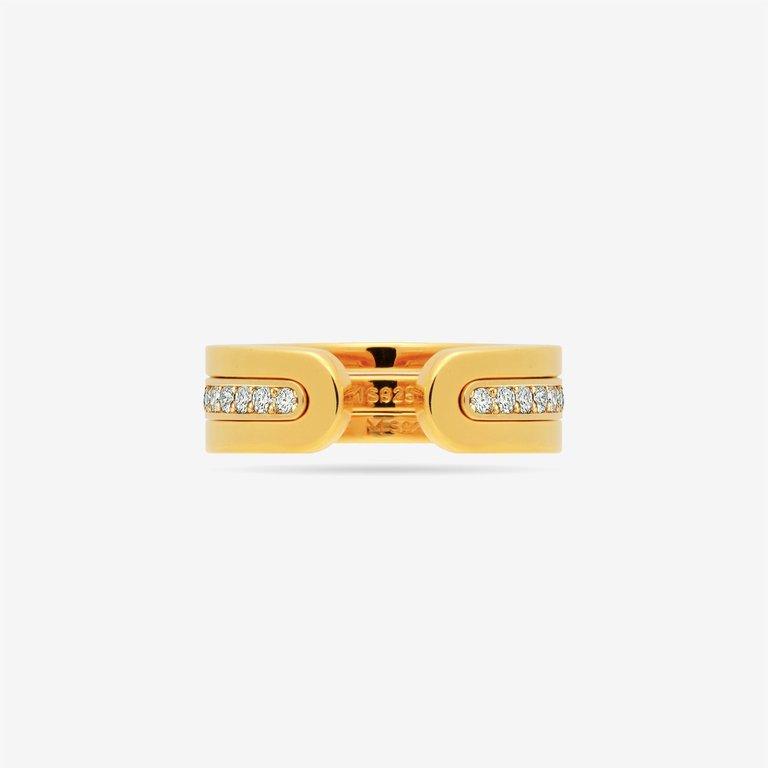 Modular Thin Band Ring Set With Pave CZ - Gold