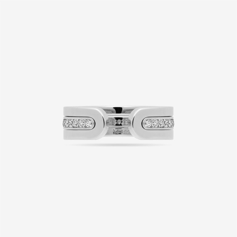 Modular Thin Band Ring Set With Pave CZ - Silver