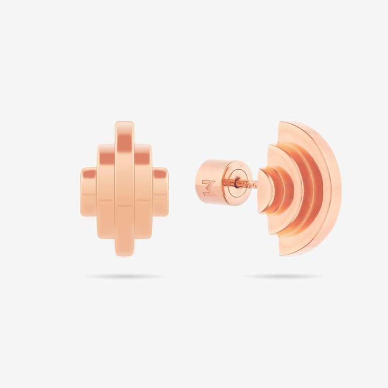 Multi Semicircle Geometric Stud Earrings - Rose Gold