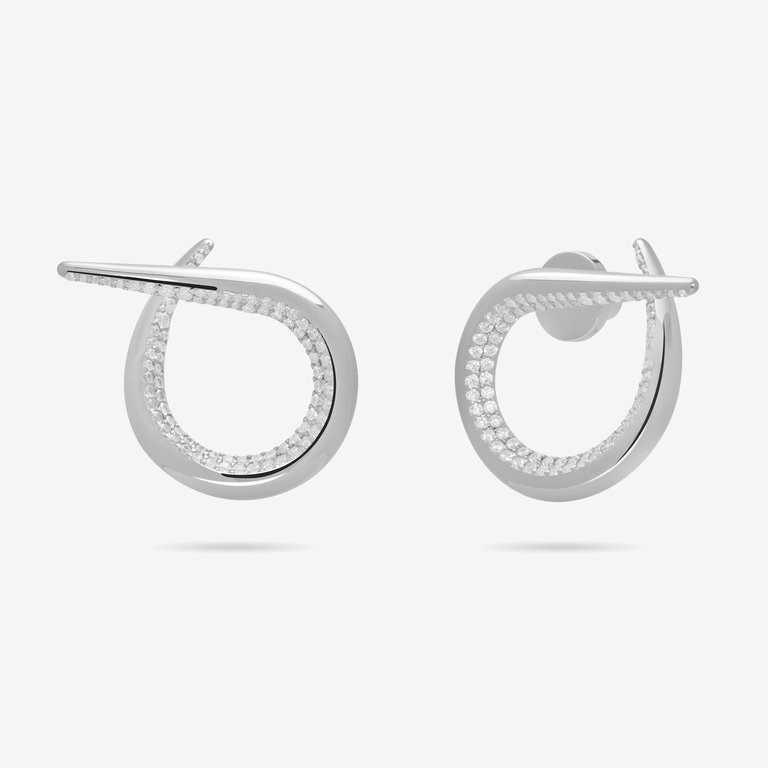 Open Twist Waterdrop Earrings With Pave CZ - Silver