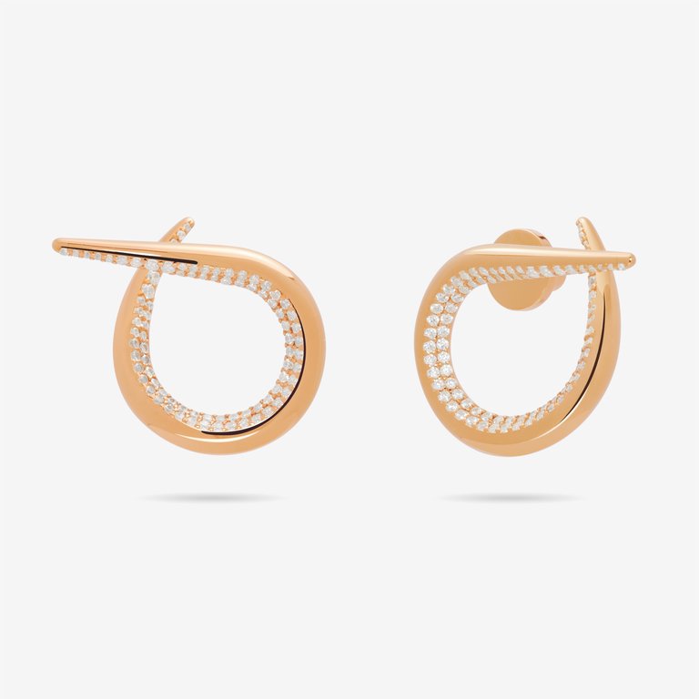 Open Twist Waterdrop Earrings With Pave CZ - Rose Gold