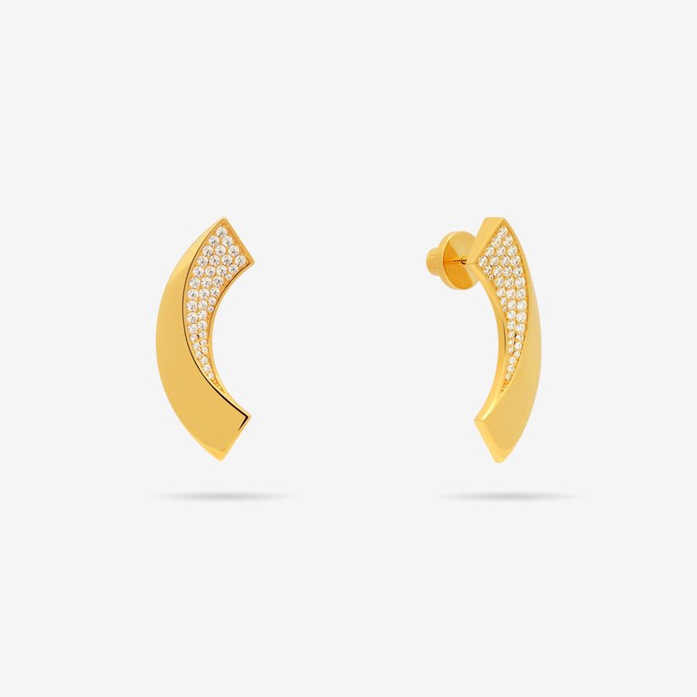 Ribbon Drop Earrings with Pave CZ - Gold