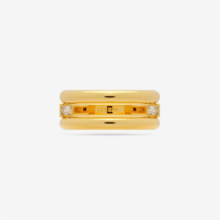 Round And Square Triple Band Convertible Ring With CZ - Gold