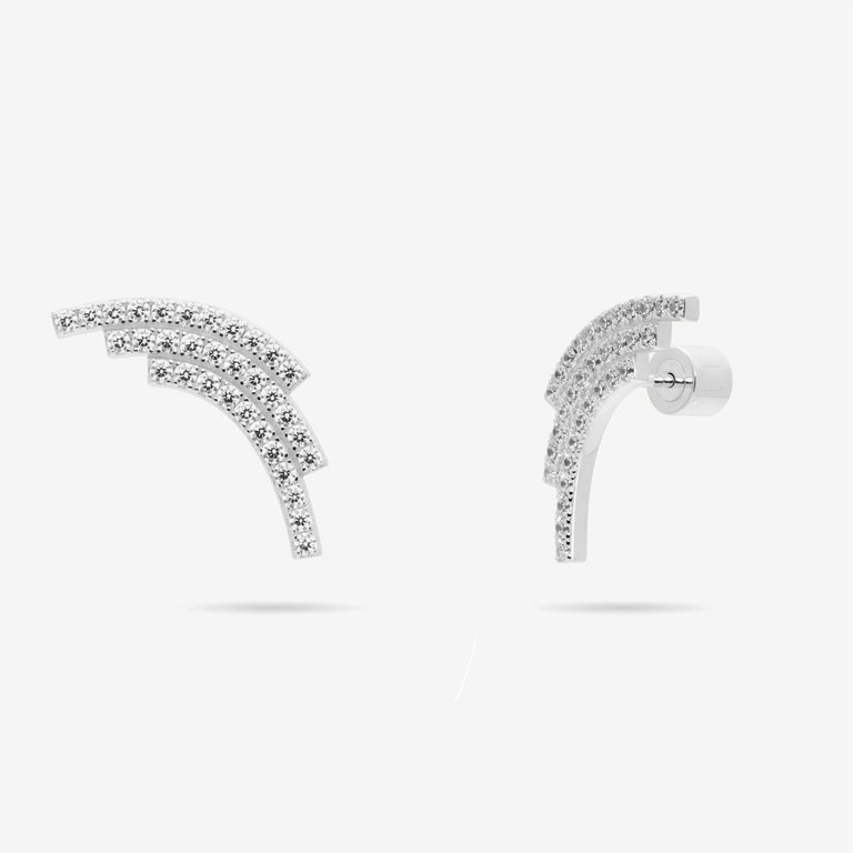 Sequenced Triple Arc Earrings With Pave CZ - Silver