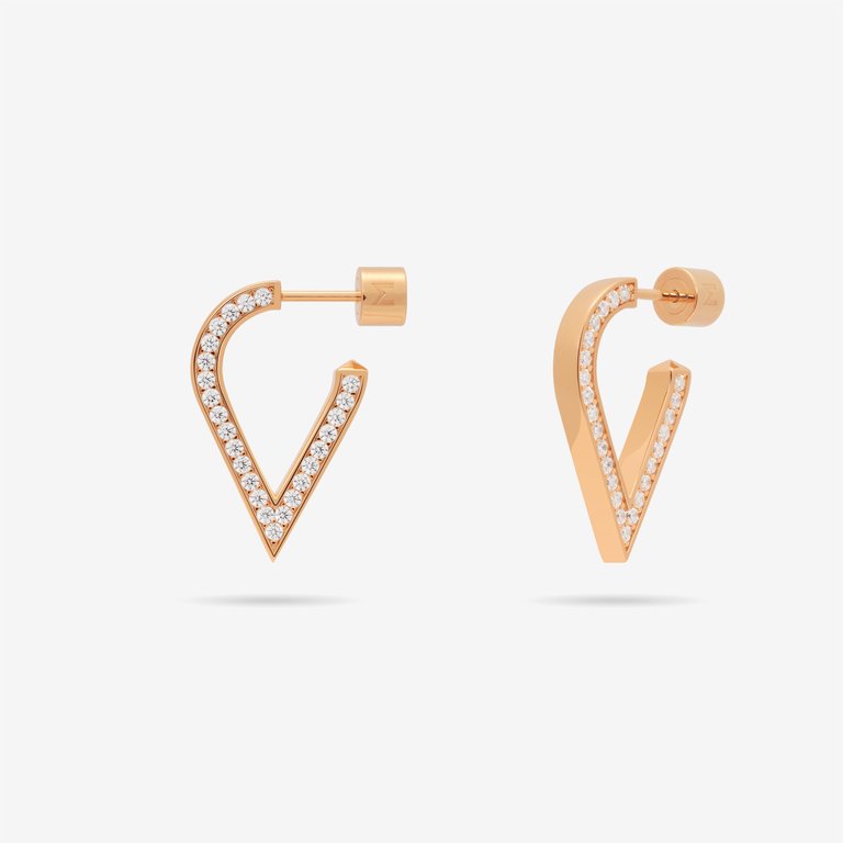 Stylized Waterdrop Drop Earrings With Pave CZ - Rose Gold