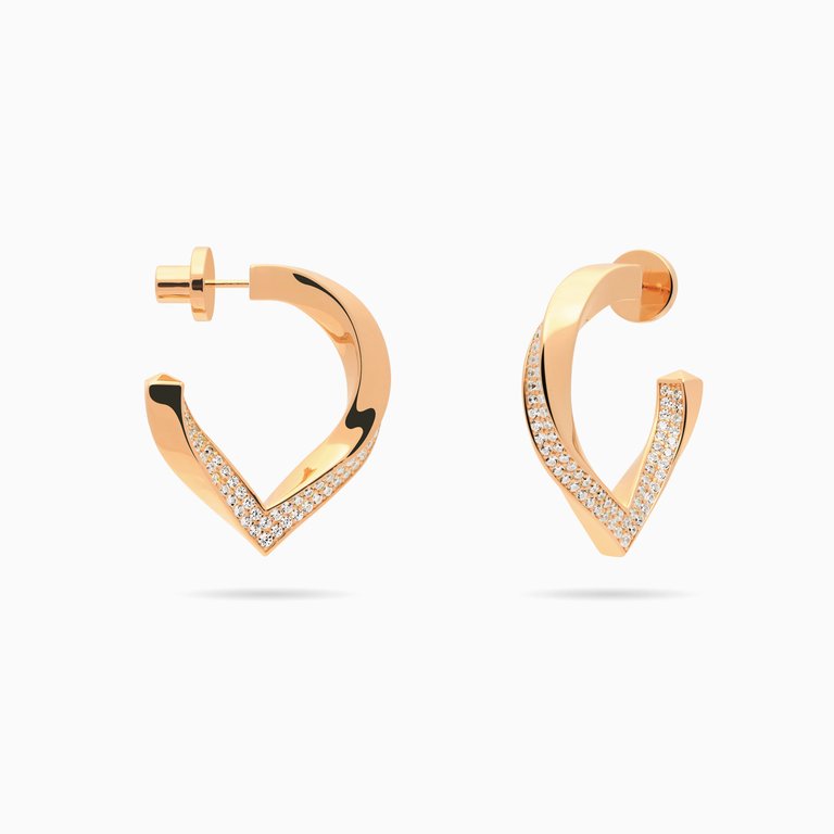 Twisted Stylized Waterdrop Drop Earrings With Pave CZ - Rose Gold