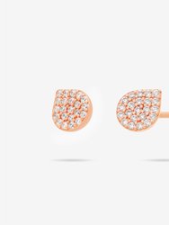 Waterdrop Bud Stud Earrings With Pave CZ - Rose Gold