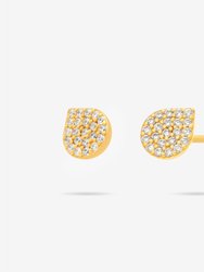 Waterdrop Bud Stud Earrings With Pave CZ - Gold