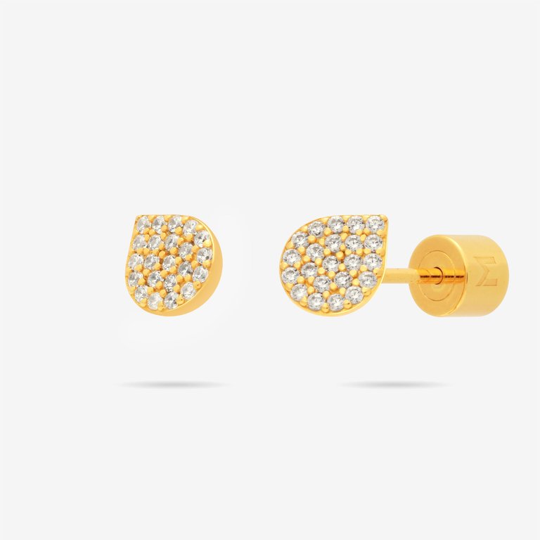 Waterdrop Bud Stud Earrings With Pave CZ - Gold