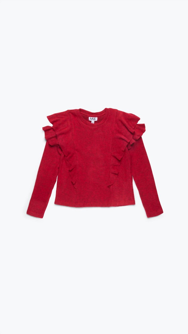 Girls - Double Ruffle Sweater In Red - Red