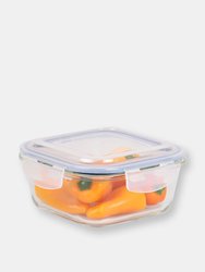 Michael Graves Design 27 Ounce High Borosilicate Glass Square Food Storage Container with Indigo Rubber Seal