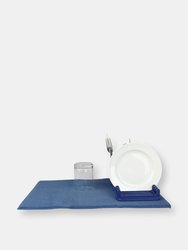 Michael Graves Design 3 Section Plastic  Dish Drying Rack with Super Absorbent Microfiber Mat, Indigo