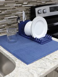 Michael Graves Design 3 Section Plastic  Dish Drying Rack with Super Absorbent Microfiber Mat, Indigo