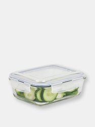 Michael Graves Design 35 Ounce High Borosilicate Glass Rectangle Food Storage Container with Indigo Rubber Seal