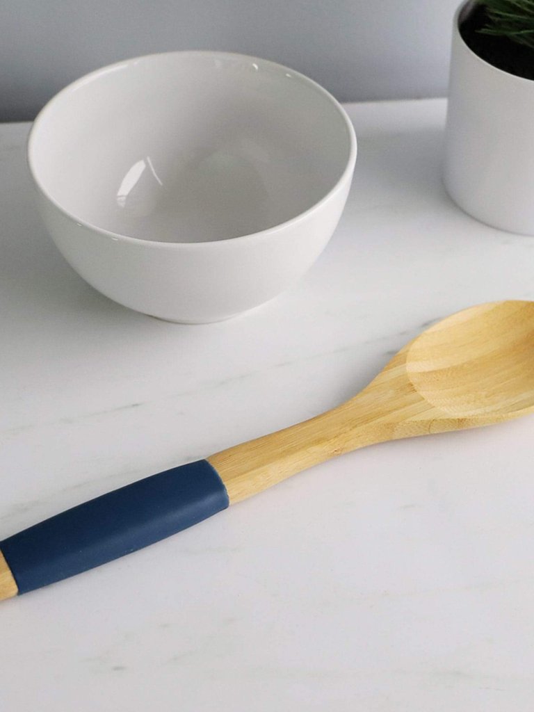 Michael Graves Design Bamboo Serving Spoon with Indigo Silicone Handle