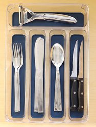 Michael Graves Design Medium 5 Compartment Rubber Lined Plastic Cutlery Tray, Indigo