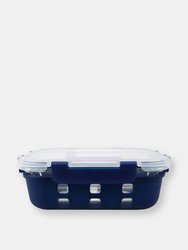 Michael Graves Design Rectangle Large 35 Ounce High Borosilicate Glass Food Storage Container with Plastic Lid, Indigo