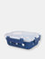 Michael Graves Design Rectangle Medium 21 Ounce High Borosilicate Glass Food Storage Container with Plastic Lid, Indigo