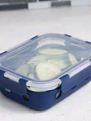 Michael Graves Design Rectangle Medium 21 Ounce High Borosilicate Glass Food Storage Container with Plastic Lid, Indigo