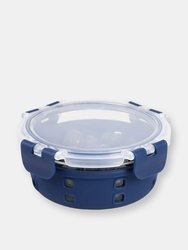 Michael Graves Design Round 13 Ounce High Borosilicate Glass Food Storage Container with Plastic Lid, Indigo