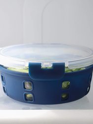 Michael Graves Design Round 32 Ounce High Borosilicate Glass Food Storage Container with Plastic Lid, Indigo