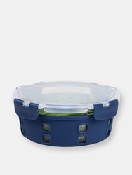 Michael Graves Design Round 32 Ounce High Borosilicate Glass Food Storage Container with Plastic Lid, Indigo