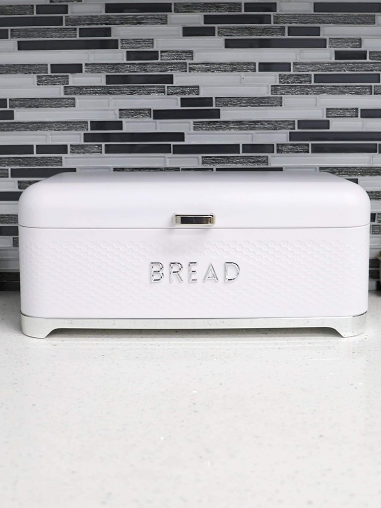 Michael Graves Design Soho Swing Up Lid Tin Bread Box, White