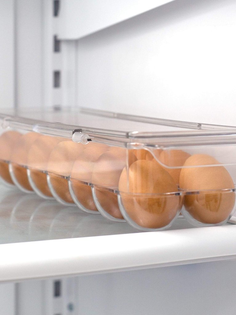 Michael Graves Design Stackable 14 Compartment Plastic Egg Container with Lid, Clear