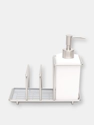Michael Graves Design Steel Kitchen Sink Caddy Station with 10 Ounce Ceramic Soap Dispenser, Satin Nickel